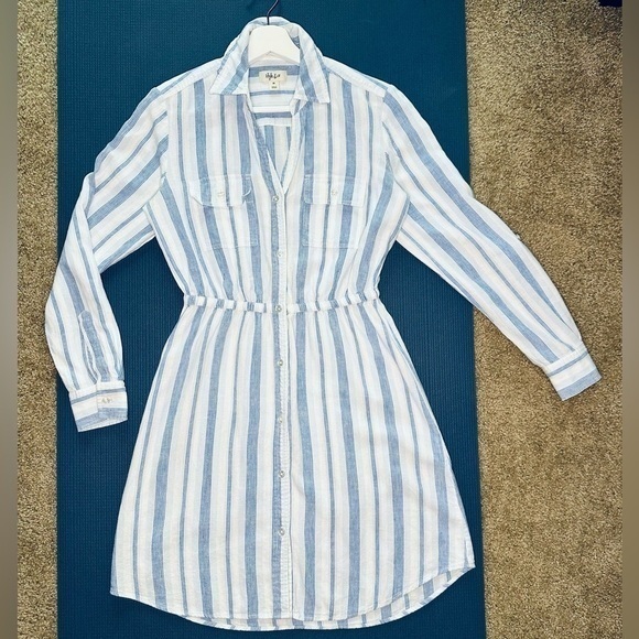 Style & Co. Dresses & Skirts - Style&Co linen long sleeve striped dress v-neck XS​​
